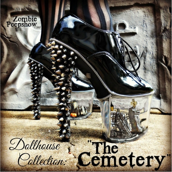 Dollhouse Collection: "The Cemetery" Miniature Goth Spike Graveyard Heels