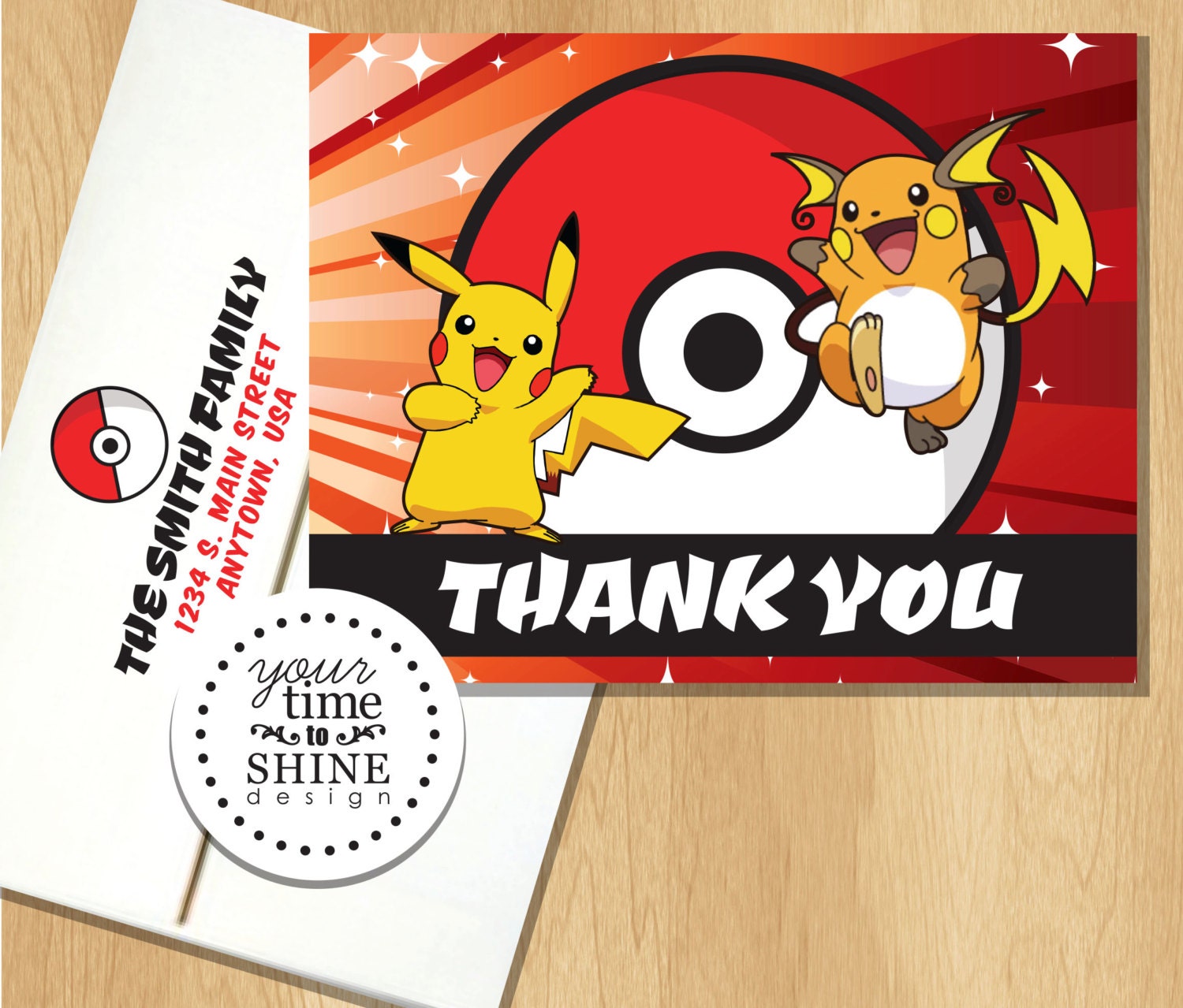 Pokemon Thank You Folded Notecard Blank Inside