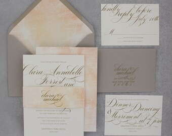 Watercolor Wedding Invitation, Brush Stroke Invitation, Calligraphy Wedding Invitation, Watercolour - Brush Stroke Invitation | Deposit