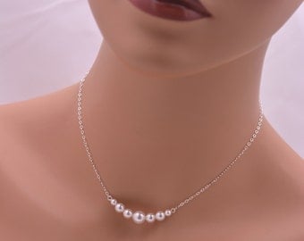 Sterling Silver Pearl Necklace, Pearl Bridal Necklace, Wedding Necklace, Bridesmaid Necklace, Real Silver 0305