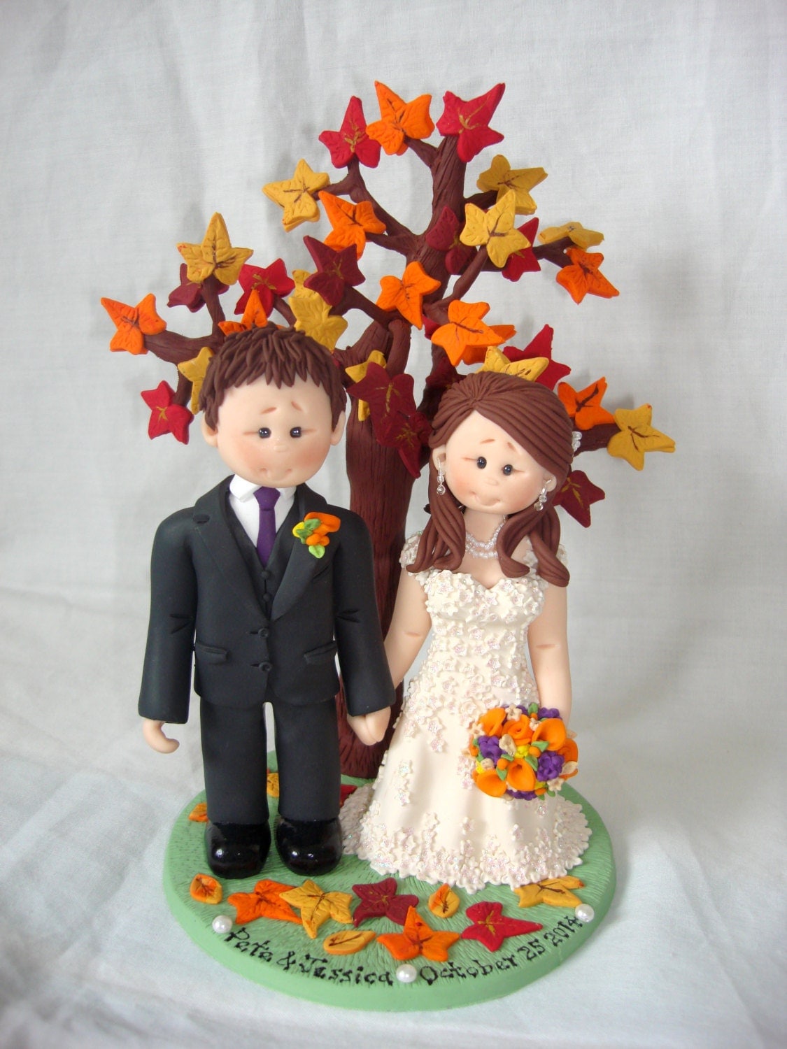 Fall Autumn Theme Wedding Cake Topper Custom Made Bride And 