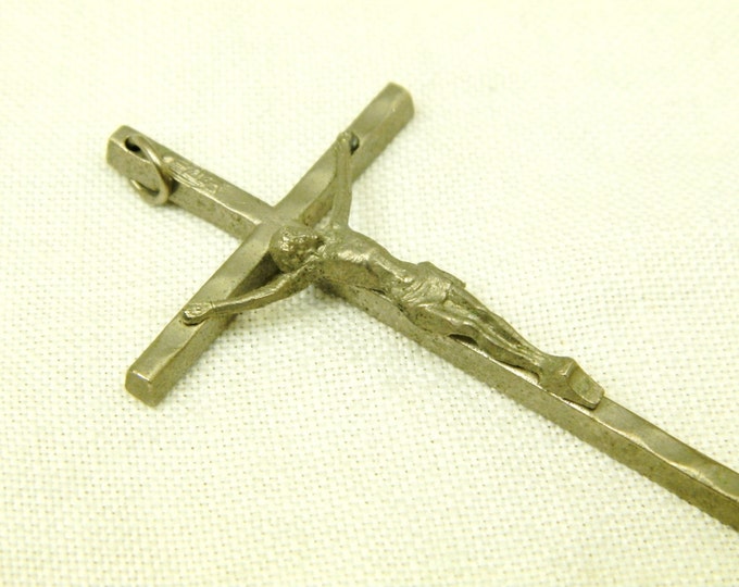 Vintage French Mid Century Metal Crucifix / Religious Jewelry / Christian Cross / Jesus / Christ / Catholic / Church / Christian Jewellery