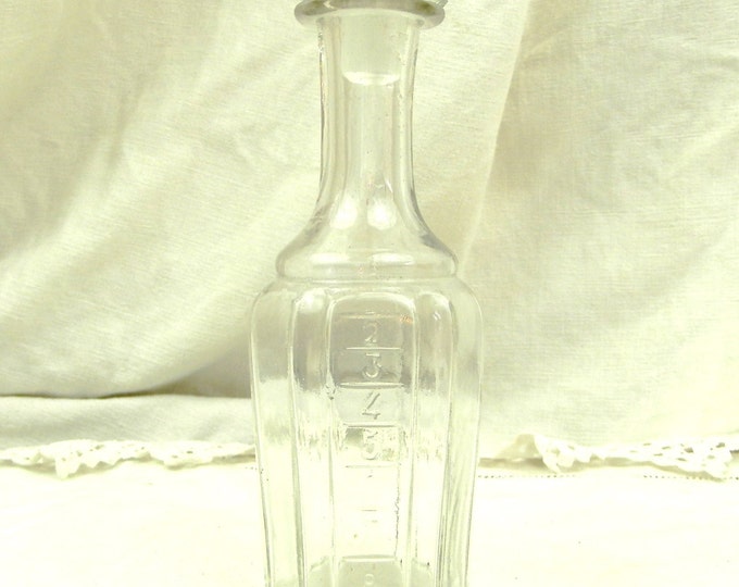 Antique French Graded Glass Medicine Bottle, Perfume Bottle with a Glass Stopper, Retro Wine Decanter from France, Shabby Chateau Chic