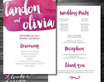 Watercolor Wedding Program, Catholic Wedding, Ombre, Ceremony Program, Order of ceremony, Program Fan // 5x7 // PRINTED or PRINTABLE