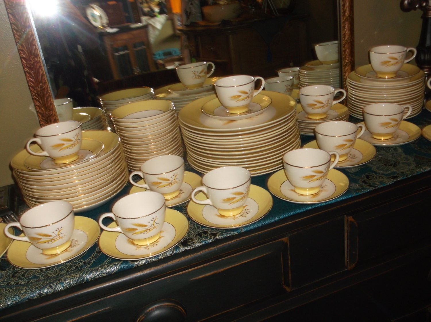 85 pc Autumn Gold Wheat Dishes Century Service by ChixCoopAntiques