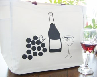 Wine themed tote bag - wine themed gift - polyester tote bag - wine event/tasting tote bag - original design wine bag - wine bottle tote bag