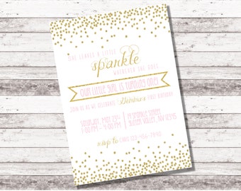 Pink and Gold Birthday Invitation | Party Invitation | 1st 2nd Any Age Birthday | Girl's Birthday | Glitter Birthday | Princess | Digital