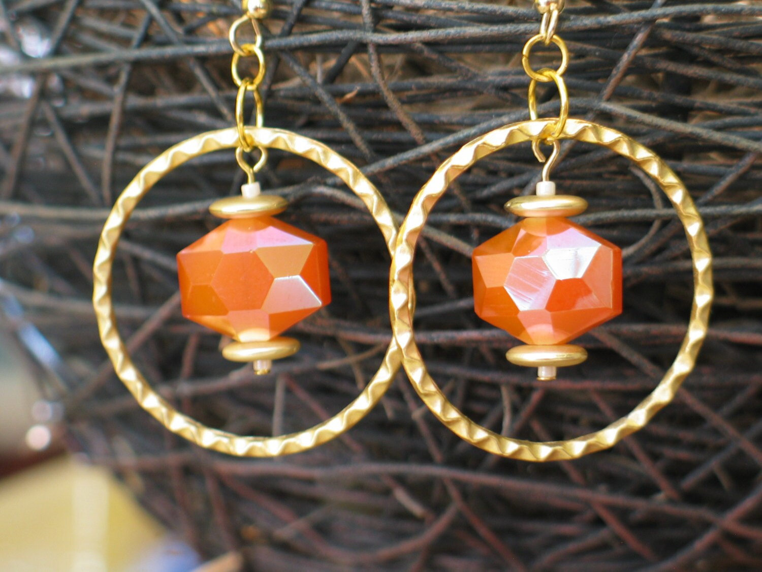 Peach Earrings Faceted Peach Earrings Orange Earrings Fire