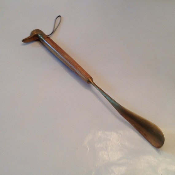 Brass and Golden Oak Shoe Horn with Duck Head