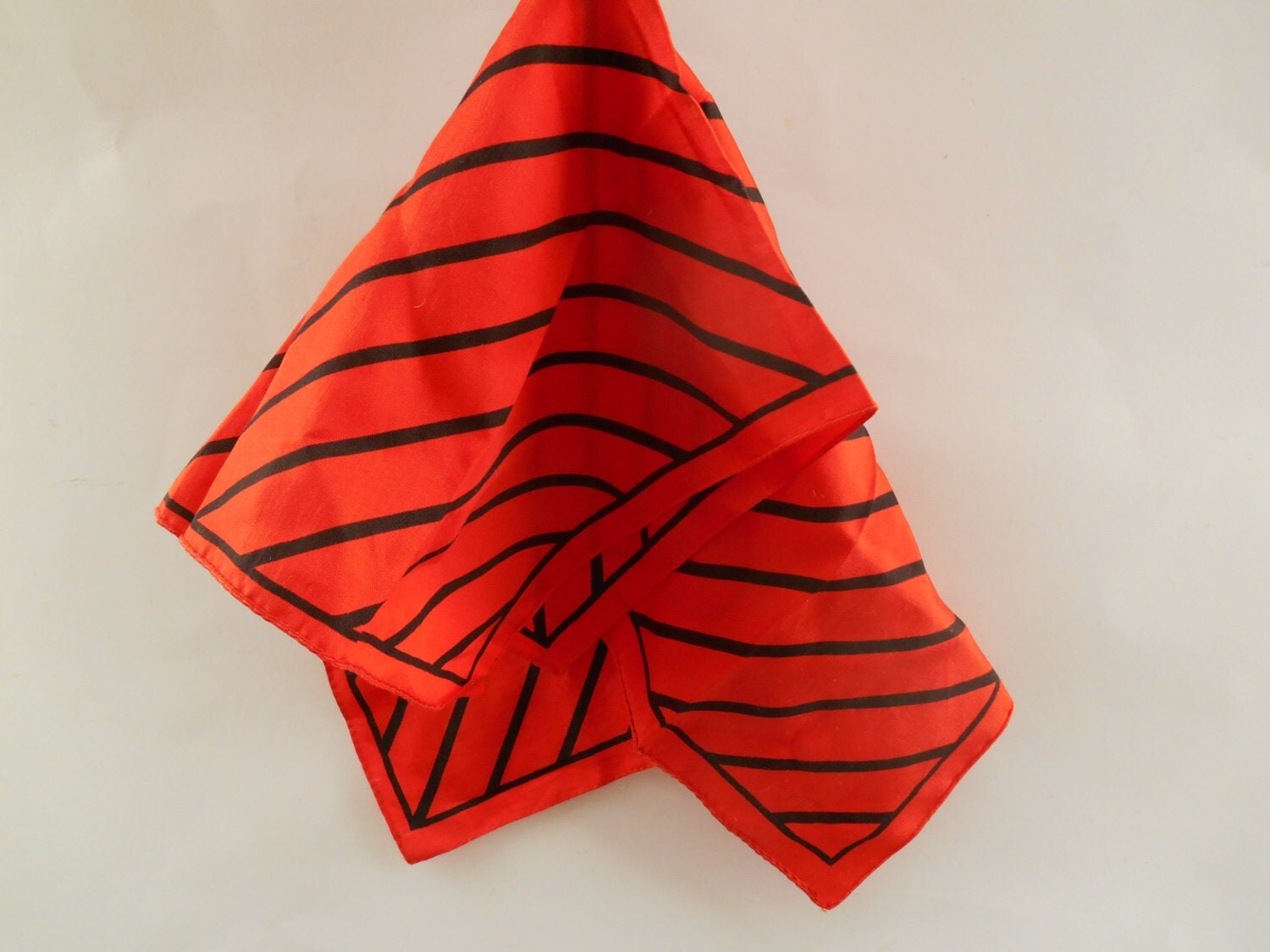 Vintage pure silk scarve Striped black orange silk scarf Made in Italy