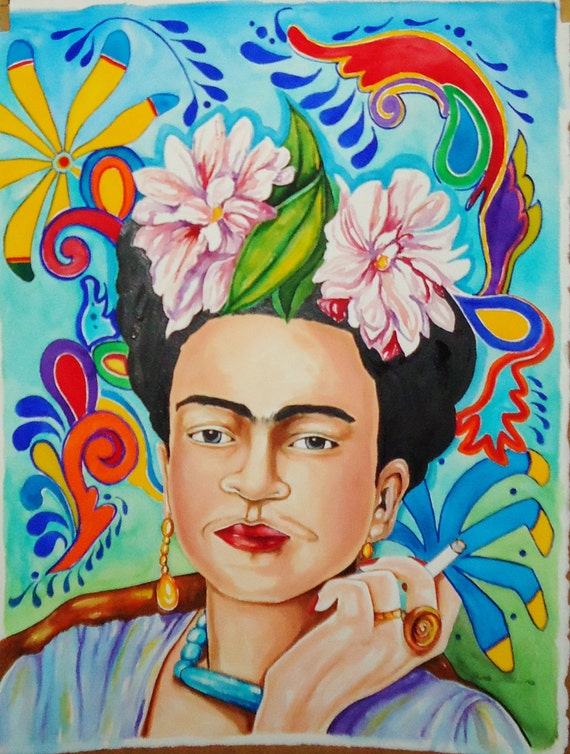 Large Unframed Original Frida Kahlo In by TatsGramsDelights