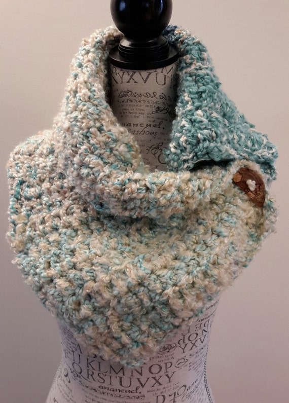 cowl crochet etsy katniss pattern scarf. Katniss Crochet scarf Inspired cowl. green seafoam button