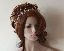 Wedding Pearl headband, Pearl tie headband, for weddings with ivory flowers, bridal hair - il_214x170.776983848_37k9