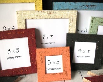SQUARE - 12 COLORS! MINI Beachy Picture Frames Instagram Photo Frame Rustic Distressed 3x3 4x4 5x5 6x6 7x7 8x8 9x9 w/ Glass Shabby Decor