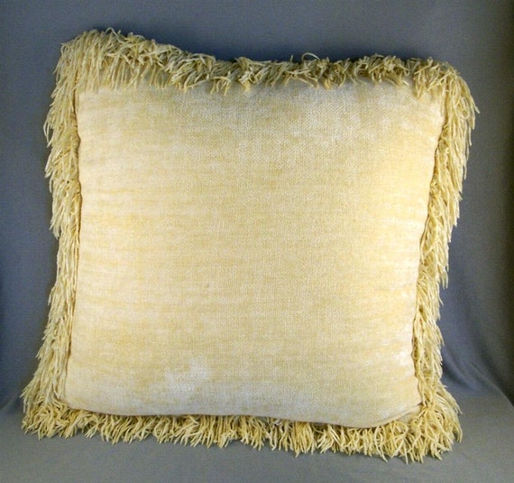 Vintage Yellow Chenille Decorative Pillow with Yellow Fringe