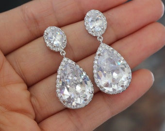 clear ab bridal earring , bridal drop earring , cz earring , cubic zirconia earring , wedding earring