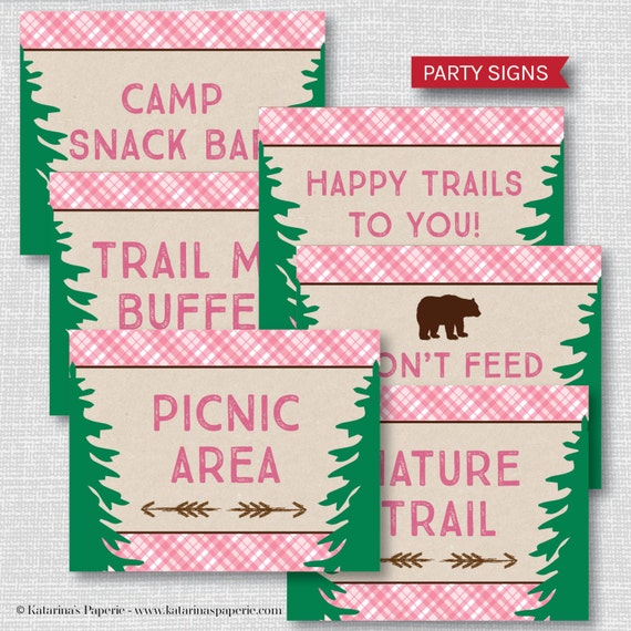 Printable Girl Camping Party Signs Girl Camping Themed