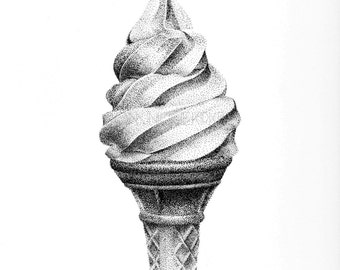 Items similar to Soft Serve Ice Cream Cone Print from Watercolor ...