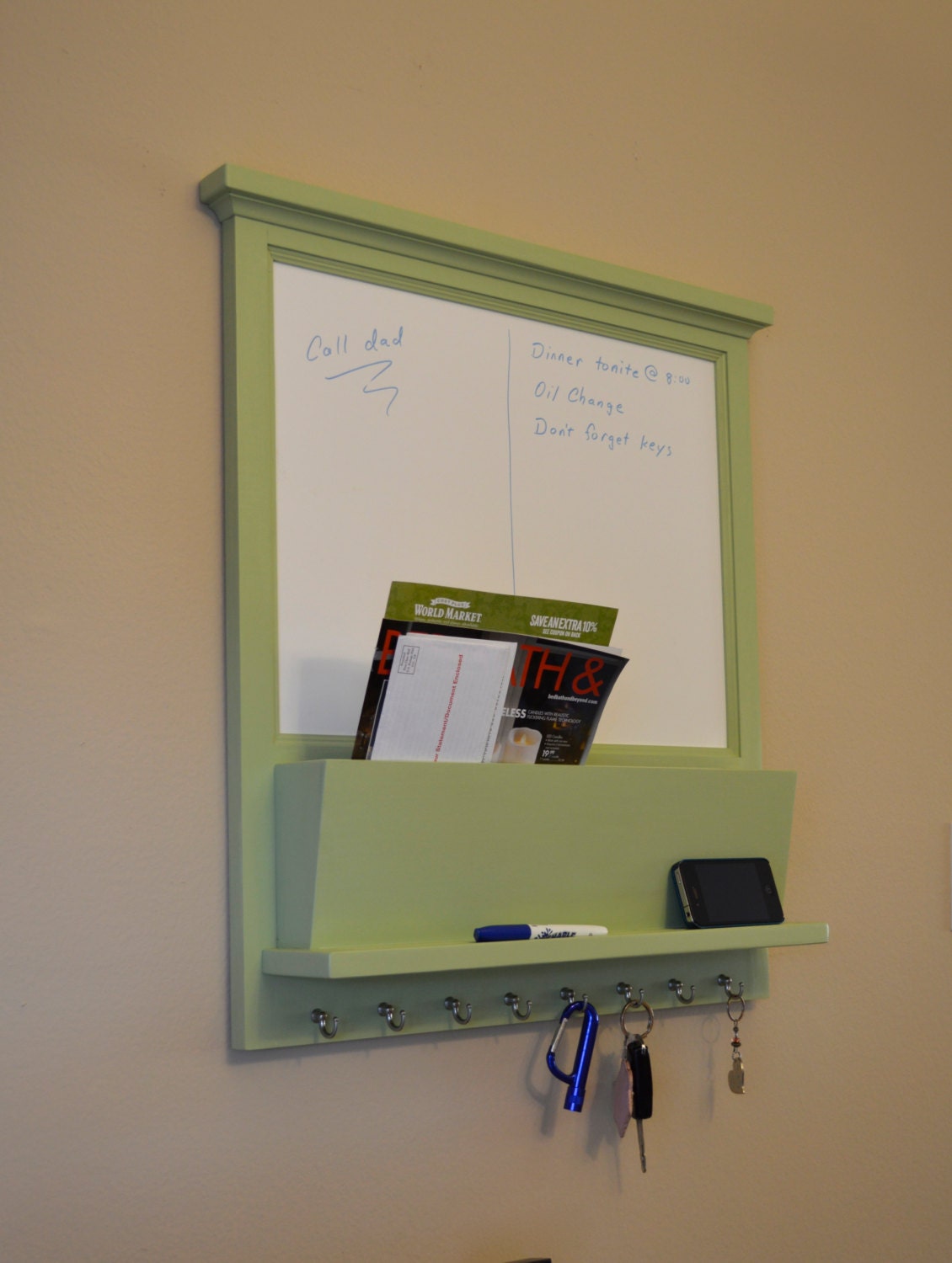 Custom Wall Organizer with White board and XL mail slot and 8