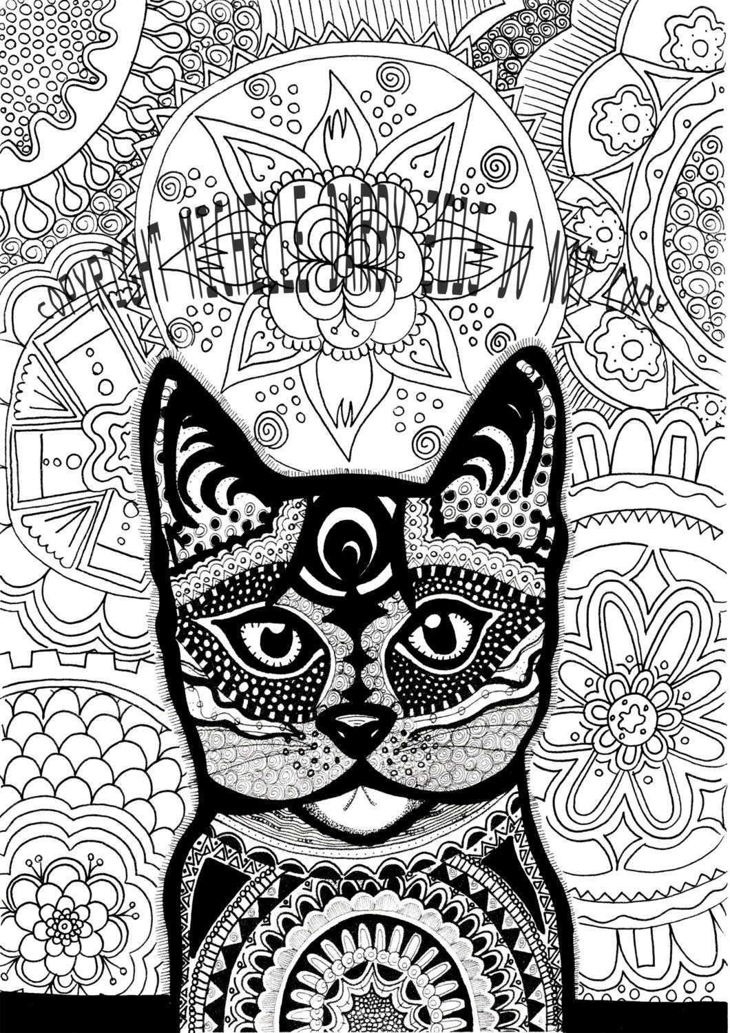 Download Kitty Cat Mandala Instant Download Colouring Page