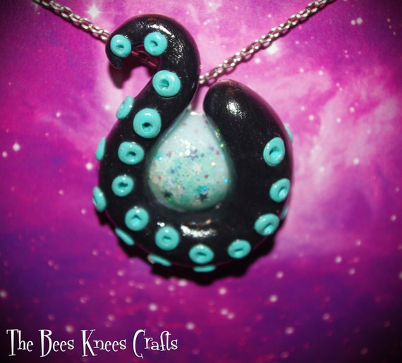 Black with Blue Suckers Octopus Tentacle by TheBeesKneesCrafts