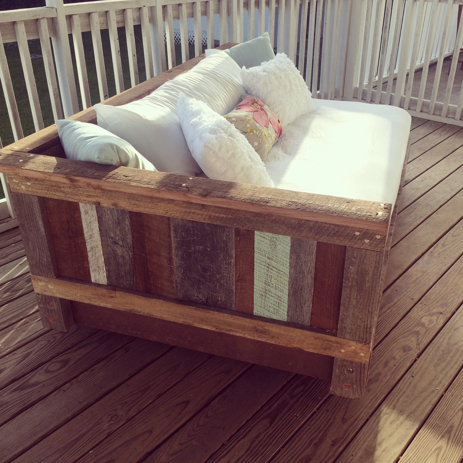 Rustic Porch Bed on casters by ReBarnCHF on Etsy