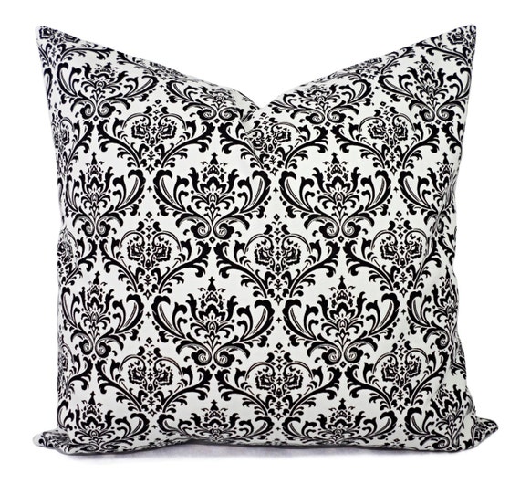 Two Black Pillow Covers Decorative Pillow Sham Damask