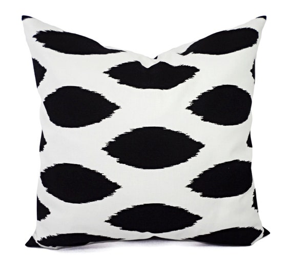 Two Black and White Ikat Decorative Throw Pillow Covers