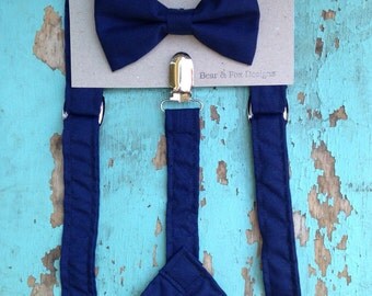 Boys Suspenders Bow Tie set Navy Blue
