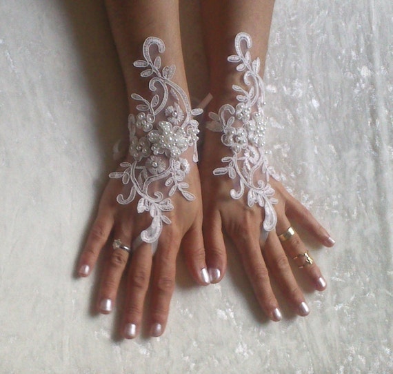 Ivory french lace gloves bridal gloves ivory lace gloves fingerless gloves free ship