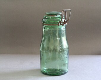vintage french green glass canning jar "durfor"