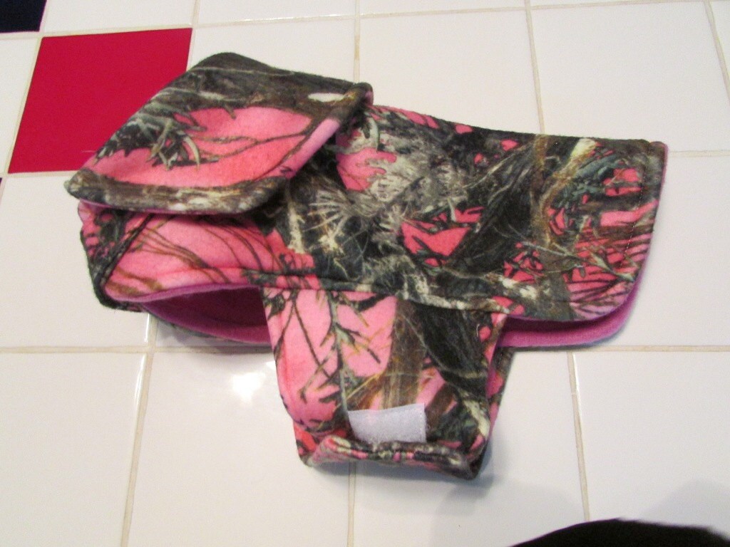 Pink camo print fleece dog vest sized for 4 8 lb. furbaby