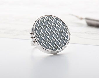 Enamel jewelry, Enamel ring, Sterling Silver ring, Enamel charm ring, Womens ring