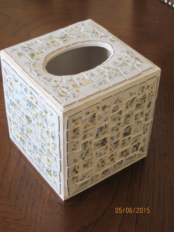 Mosaic Tissue Box Cover made with recycled china by mosaicsbykaleb