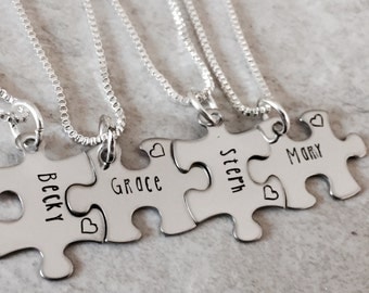 Sale! Personalized bridesmaid gifts puzzle piece necklaces gift set bridal party gifts hand stamped personalized jewelry wedding bride groom