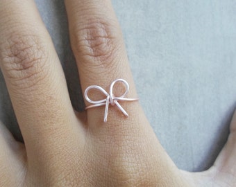Rose Gold Bow Tie Ring and Cards / Tie The Knot / Forget Me Knot / Bridesmaids Gifts / Silver Gold / Wedding Favor