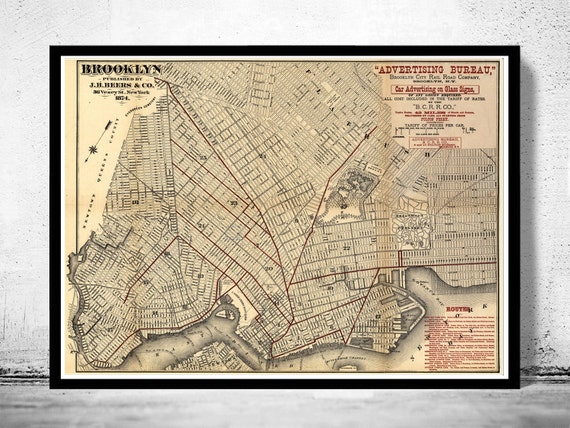 Old Map of Brooklyn United States 1874