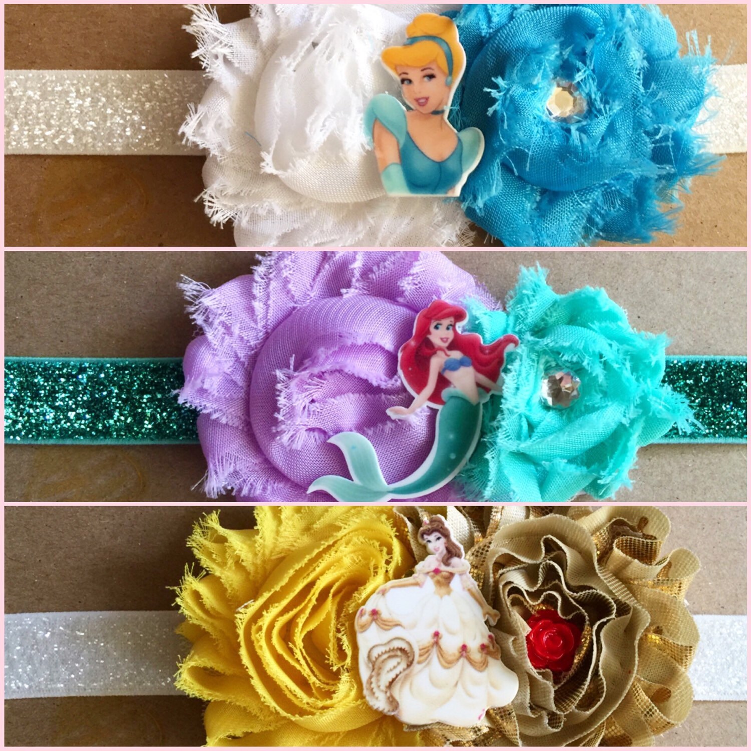 Disney Princess headbands Cinderella Belle or Ariel