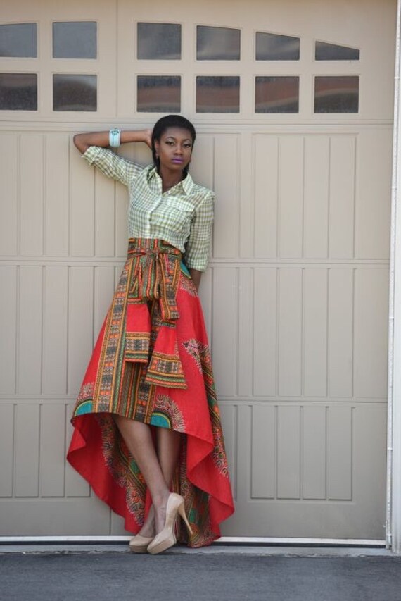 New African print skirt Red Dashiki skirt African by RAHYMA