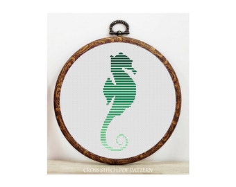 Seahorse-Cross Stitch Pattern-Modern Sampler-Pdf-Instant Download