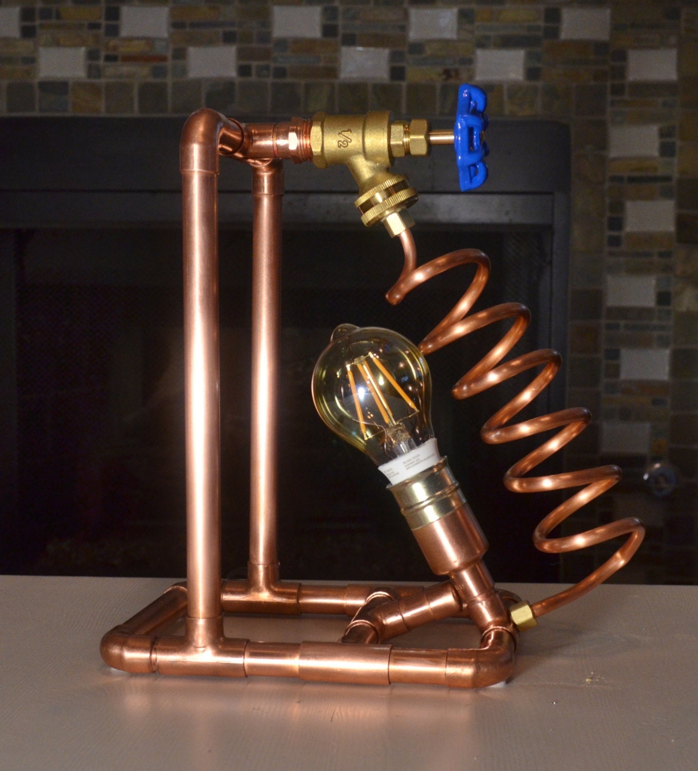Copper Pipe Lamp Switch Copper Pipe Table Lamp, with Valve Switch, Steampunk, Table Lamp, Copper Lamp, LED bulb