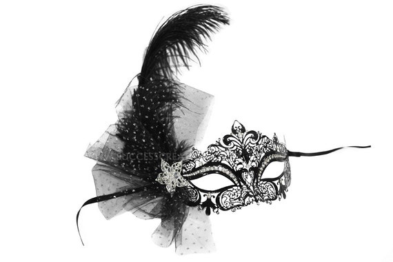 Jillian Bejeweled Feather Decorated Laser Cut Masked Ball Mask