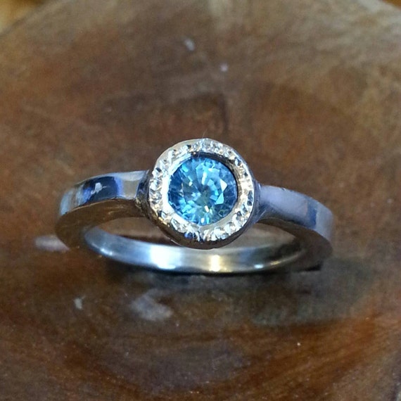 Blue zircon engagement ring. Genuine blue zircon ring.