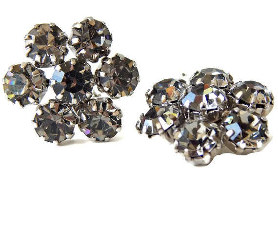 Weiss Rhinestone Earrings Black Diamonds Designer Signed