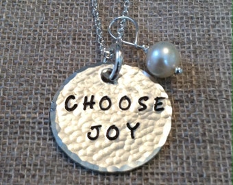 Hand Hammered & Hand Stamped Sterling "Choose Joy" Necklace