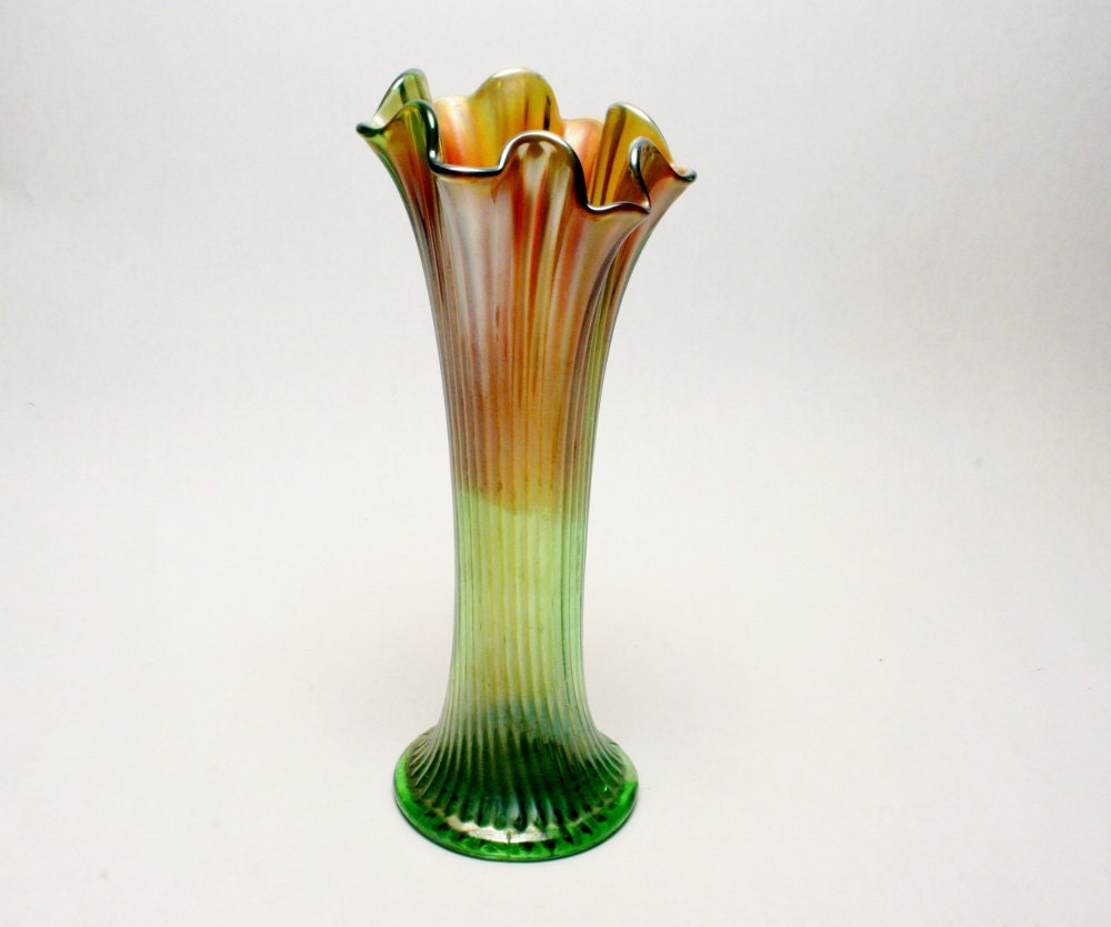 Northwood Carnival Glass Tall Vase In Fine Condition