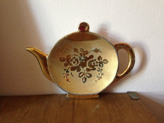 TEA BAG CADDY Gold porcelain Tea Bag Caddy by AnnmarieFamilyTree