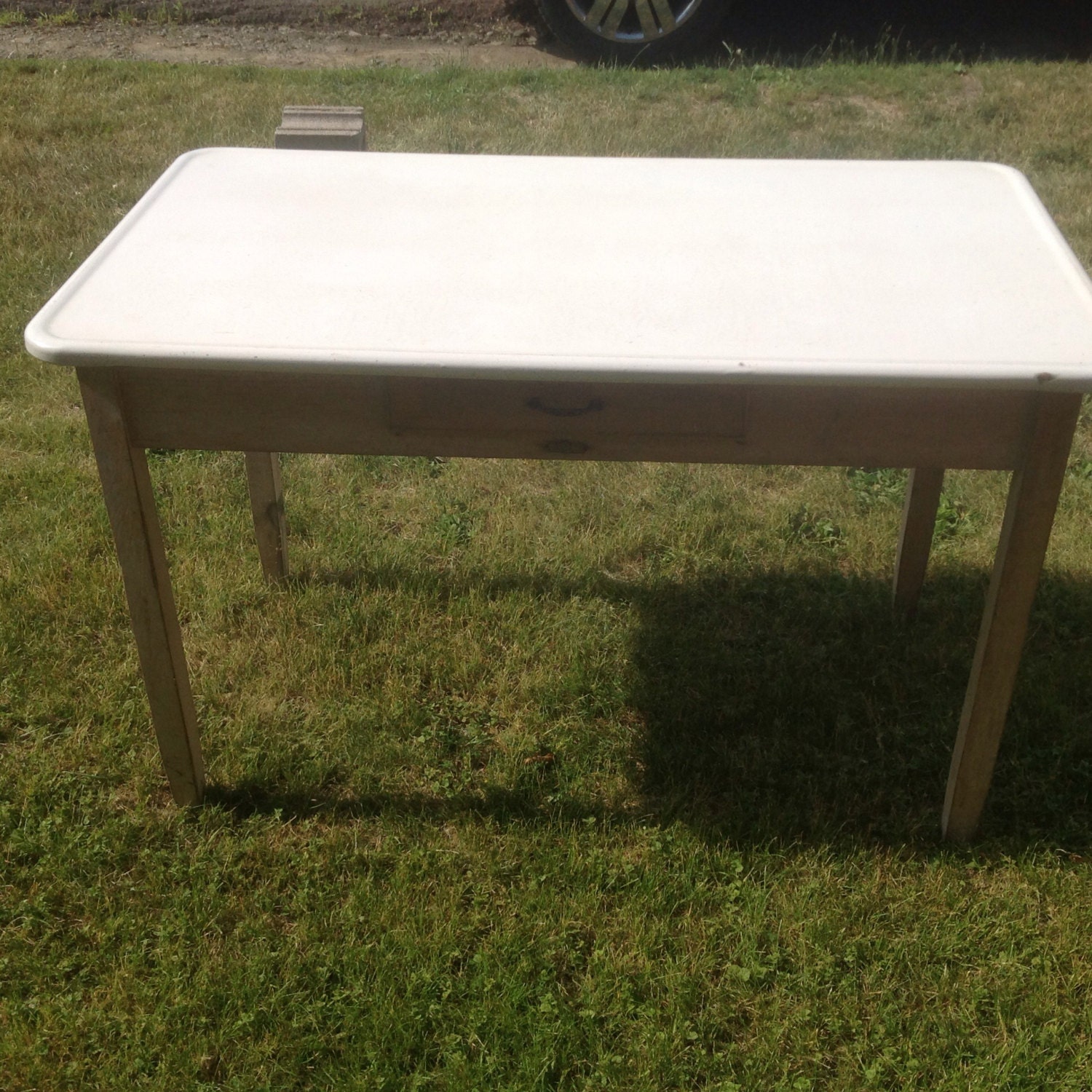 Vintage Porcelain Top Kitchen Table with Drawer