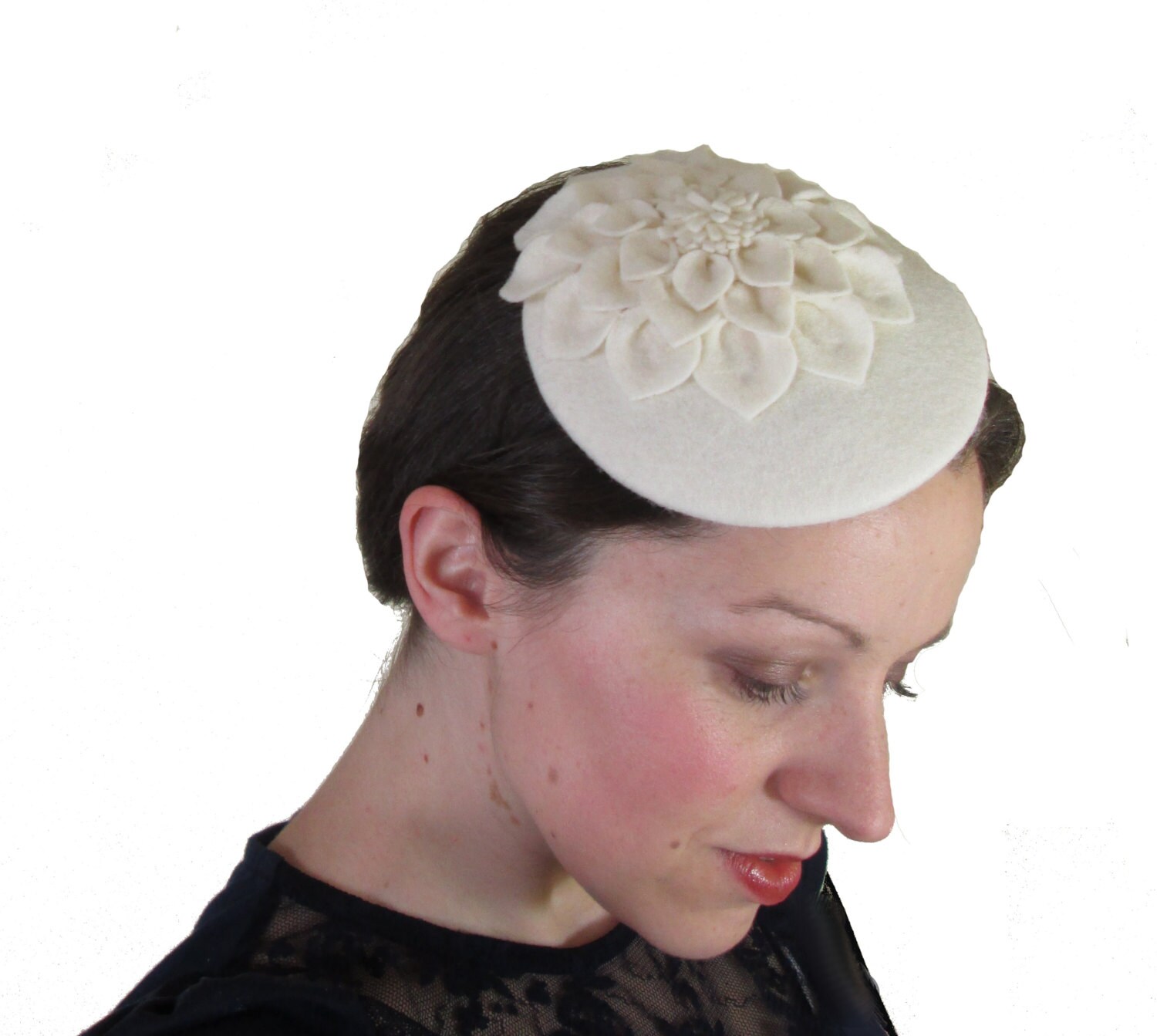Cream Felt Hat Dahlia Flower Cream by LillibetsMillinery on Etsy