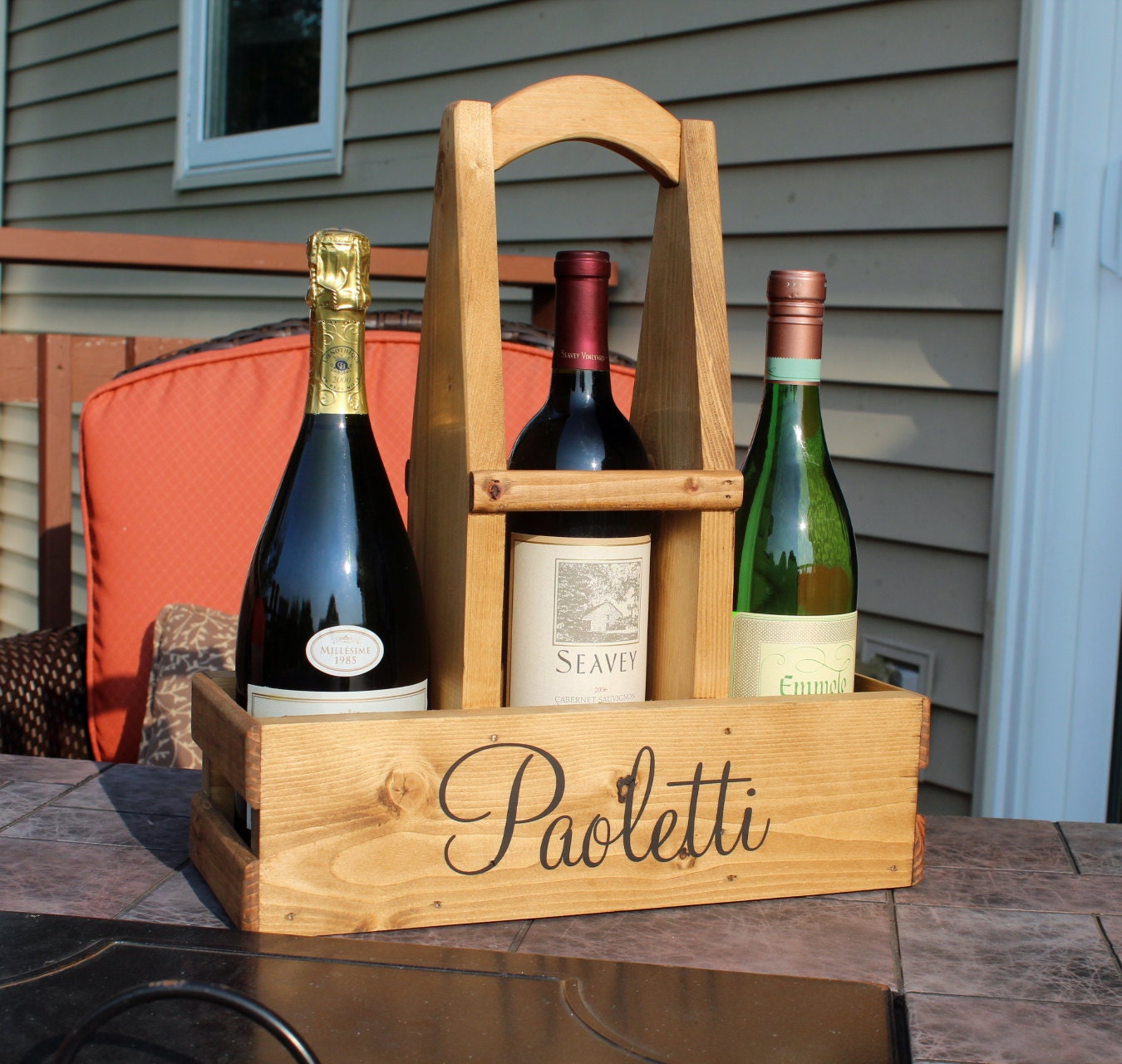 WINE Lover Gift Rustic Wood WINE CADDY Wine Carrier Wine Tote